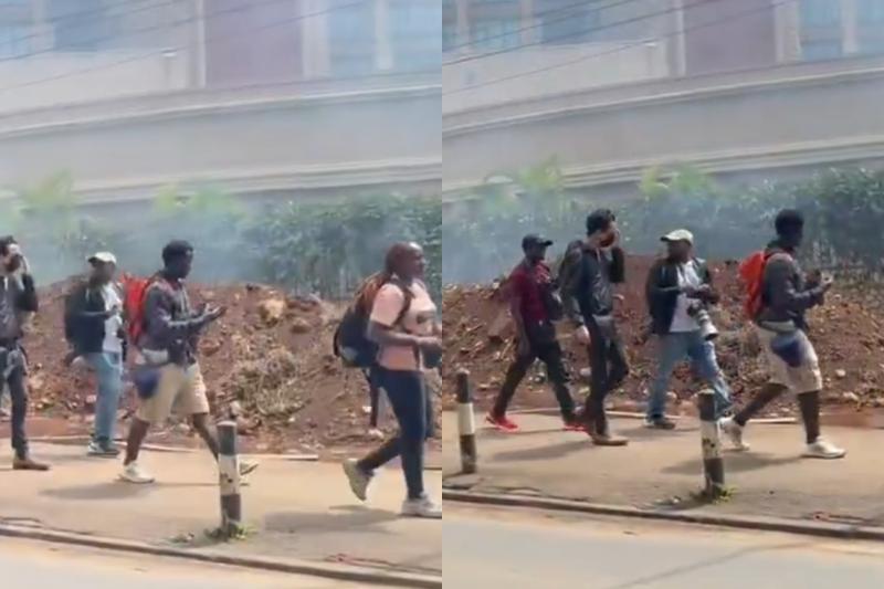 Collage photo of tear gas lobbed at a group of protestors marching to State House.
